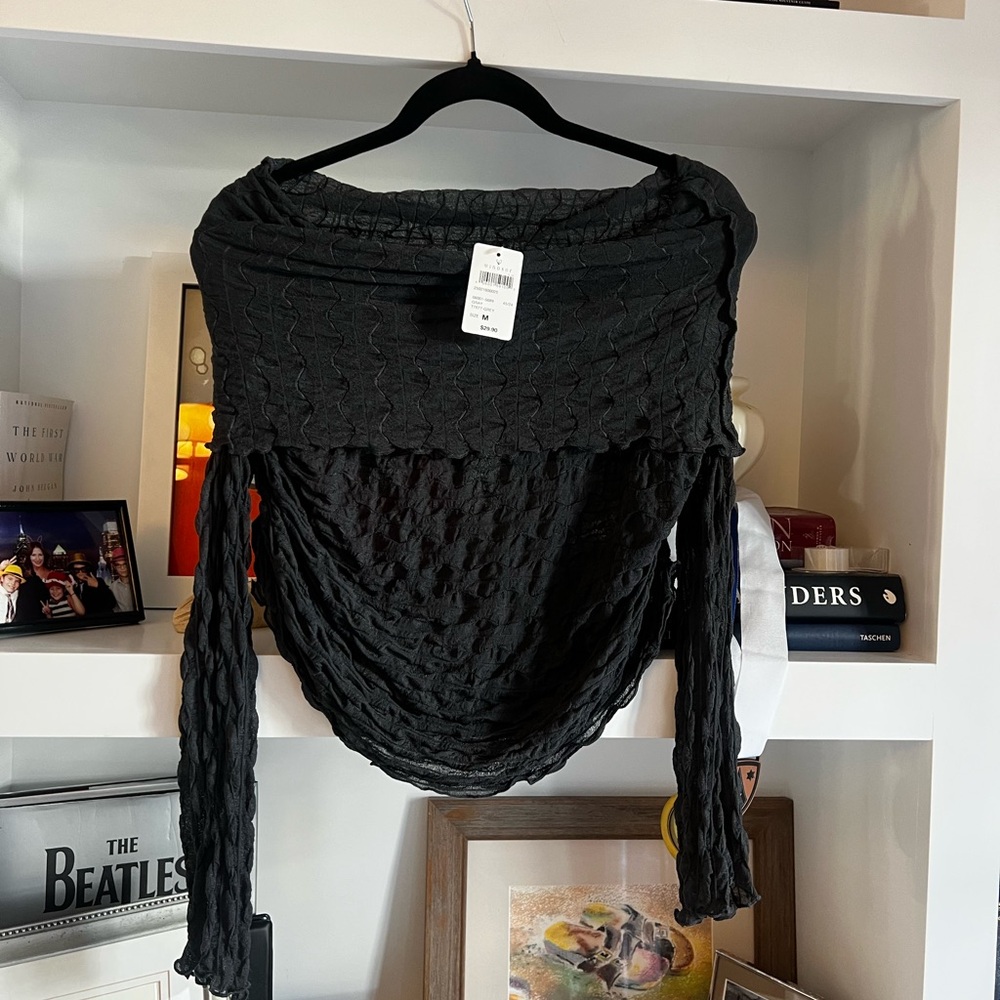Windsor Black Off-Shoulder Textured Long-Sleeve Top